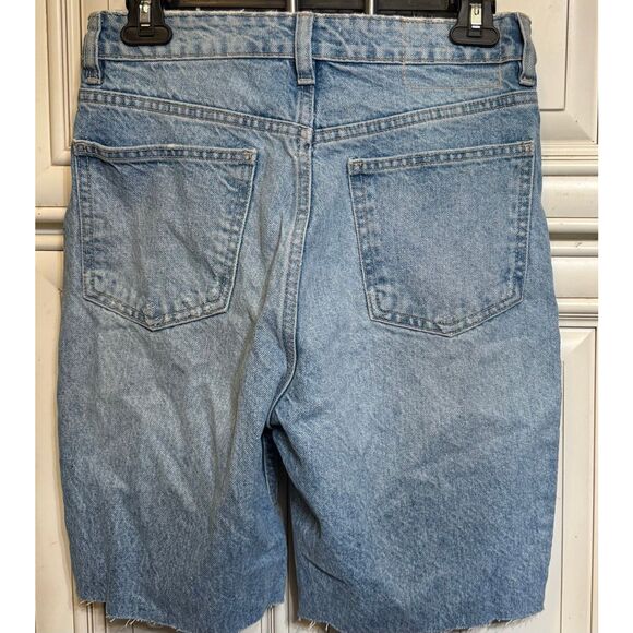Zara Women's Distressed High Rise Bermuda Cut Off Denim Jean Shorts Blue Size 4 - Picture 4 of 8